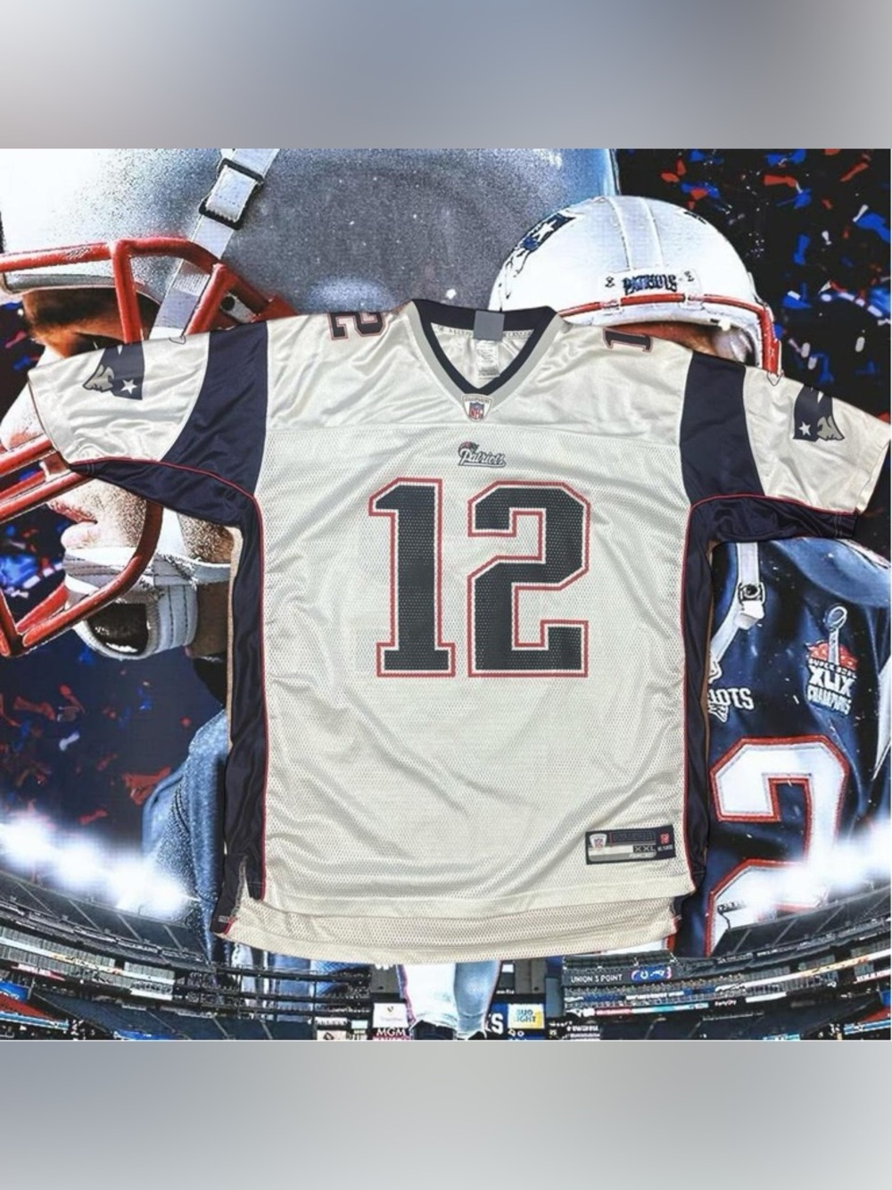 NEW ENGLAND PATRIOTS TOM BRADY 2000s REEBOK HELMET TAG NFL FOOTBALL JERSEY XXL